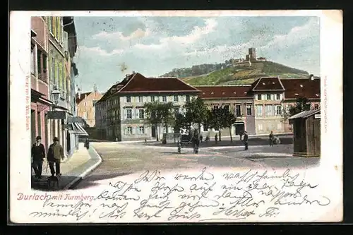 AK Durlach, Ortspartie mit Turmberg