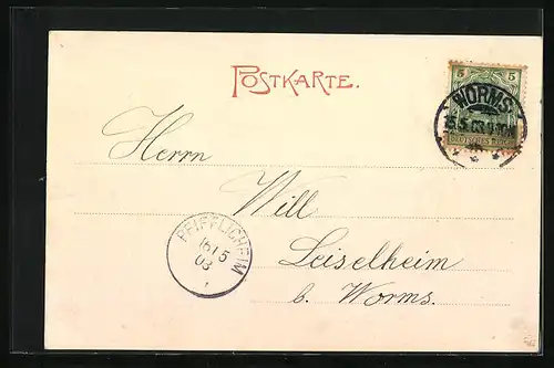 AK Worms, Ludwigsplatz mit Kirche