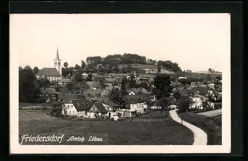 AK Friedersdorf b. Löbau, Ortsansicht mit Kirche