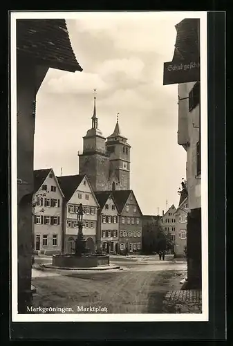 AK Markgröningen, Marktplatz mit Brunnen