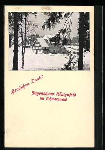AK Königsfeld im Schwarzwald, Jugendhaus bei Schnee