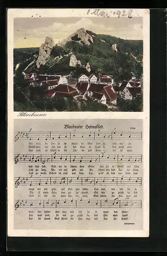 AK Blaubeuren, Ortsansicht mit Blaubeurer Heimatlied