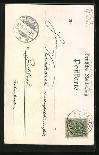 Lithographie Bastei /Sächs. Schweiz, Jubiläums-Postkarte 1797-1897, Basteifelsen