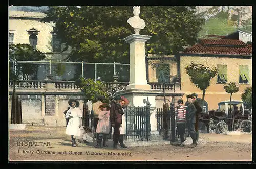 AK Gibraltar, Library Gardens and Queen Victorias Monument