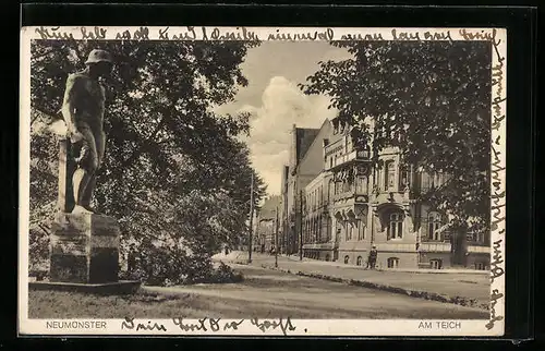 AK Neumünster, Am Teich mit Denkmal