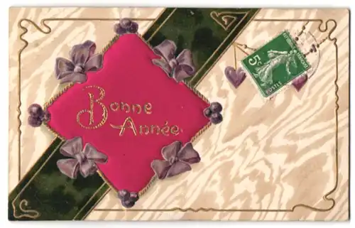 Seiden-AK Kleines Kissen mit Aufdruck Bonne Année