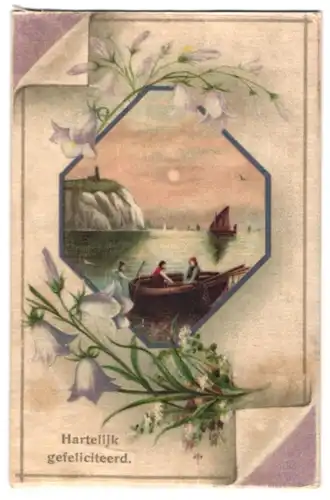 Seiden-AK Fischerboote vor einer Steilküste