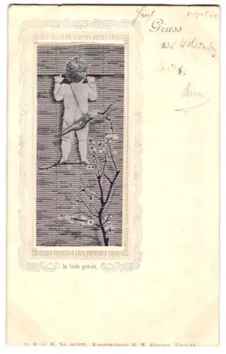 Seiden-AK Amor als kleiner Voyeur