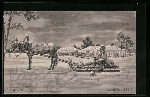 AK Nowojelnia, Pferdeschlitten und Zeltlager