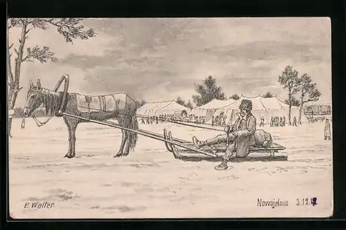 AK Nowojelnia, Zeltlager und Pferdeschlitten