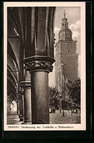 AK Krakau, Säulengang der Tuchhalle u. Rathausturm