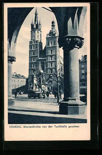AK Krakau-Krakow, Marienkirche von der Tuchhalle gesehen
