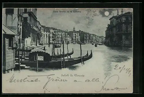 Mondschein-AK Venezia, Canal Grande da S. Geremia