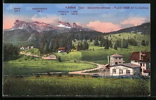 AK Pocol b. Cortina, Albergo Tofana mit Nuvolau, Sachsendankhütte und Nuvolau Alto