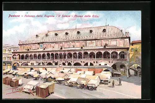 Künstler-AK Padova, Palazzo della Ragione, Il Salone, Piazza delle Erbe