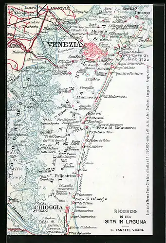 AK Venezia, Landkarte mit Stadt und Lagune