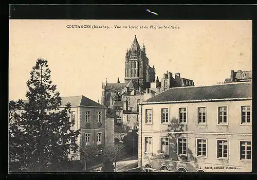 AK Coutances, Vue du Lycée et de l'Eglise St-Pierre