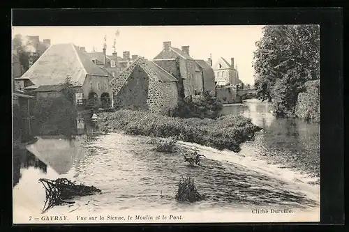 AK Gavray, vue sur la Sienne, le Moulin et le Pont