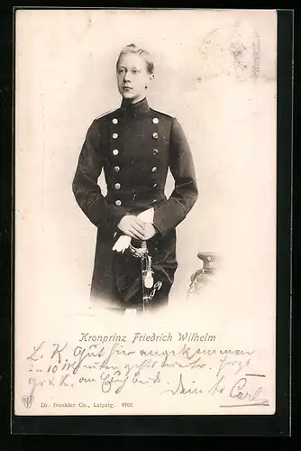 AK Kronprinz Wilhelm von Preussen als junger Mann im Portrait