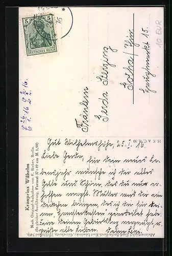 AK Portrait des Kronprinzen Wilhelm von Preussen als junger Mann