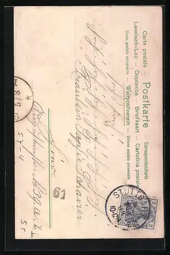 Präge-AK Weintrauben in Zeitungspapier eingewickelt