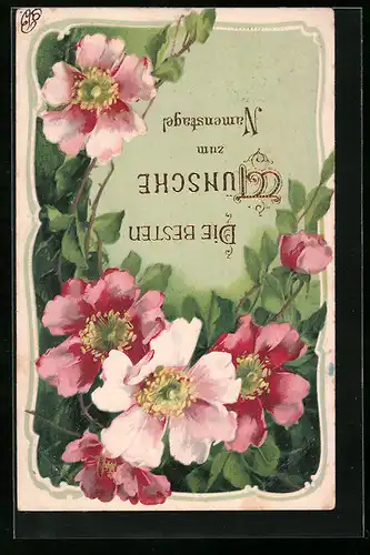 Präge-AK Schöne Blumen in rosa Farbtönen zum Namenstage