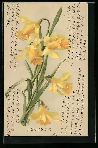 AK Schöne Narzissen mit Blattgrün