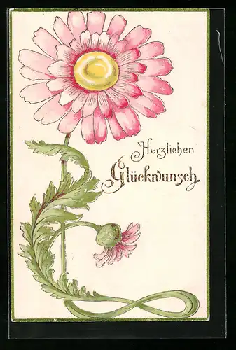 Präge-AK Blume mit grosser Blüte am Stengel