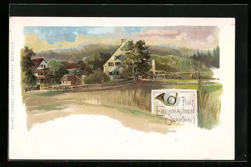 Lithographie Ebenhausen / Isarthal, Gebäudeansichten