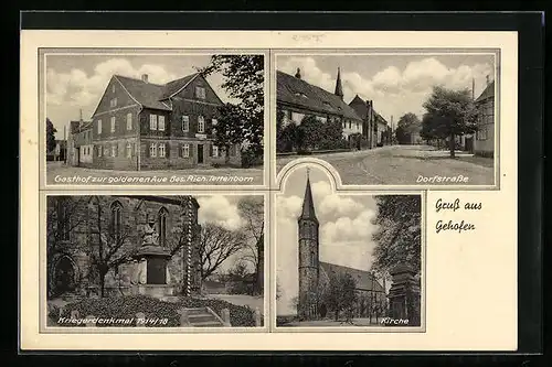 AK Gehofen, Gasthof zur goldenen Aue, Dorfstrasse, Kirche