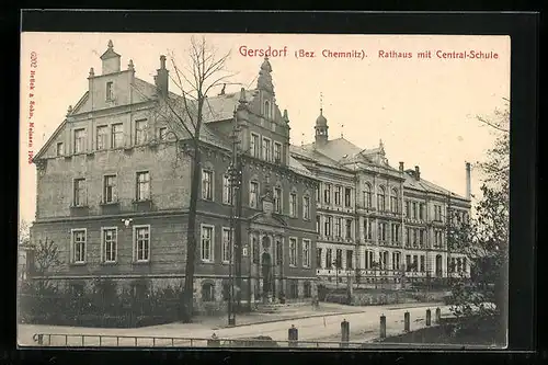 AK Gersdorf / Chemnitz, Rathaus mit Central-Schule