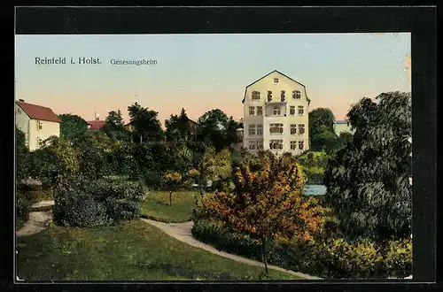 Goldfenster-AK Reinfeld i. Holst., Genesungsheim mit leuchtenden Fenstern