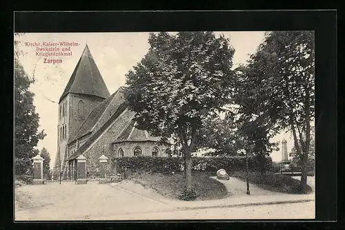 AK Zarpen, Kirche, Kaiser-Wilhelm-Denkstein und Kriegerdenkmal