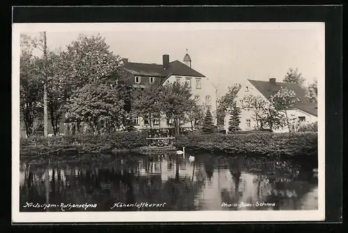 AK Kretscham-Rothensehma, Gebäudepartie am Schwanenteich