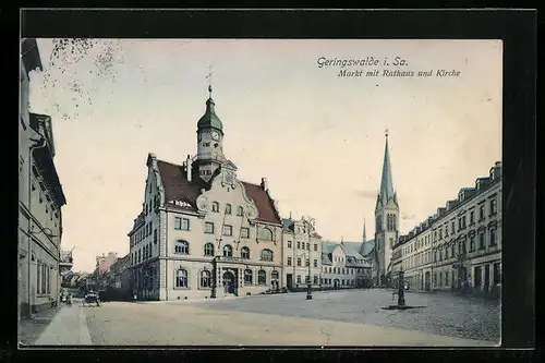AK Geringswalde i. Sa., Markt mit Rathaus und Kirche