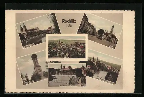 AK Rochlitz i. Sa., Markt, Schloss, Aussichtsturm, Totalansicht