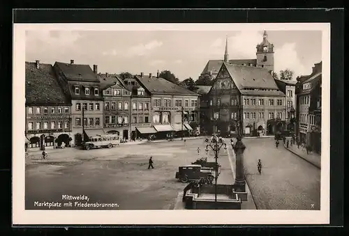 AK Mittweida, Marktplatz mit Friedensbrunnen
