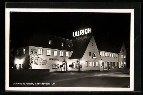 AK Elfershausen / Ufr., Gasthaus Ulrich bei Nacht