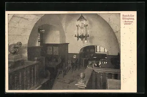 AK Würzburg, Ratskeller, Blick in das Barbara-Zimmer