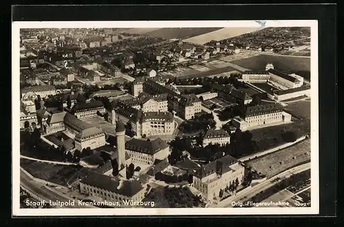 AK Würzburg, Staatl. Luitpold-Krankenhaus, orig. Luftaufnahme