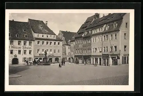 AK Pirna, am Markt mit Gasthaus Weisser Schwan