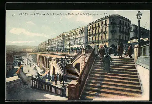 AK Alger, l'Escalier de la Pecherie et le Boulevard de la République