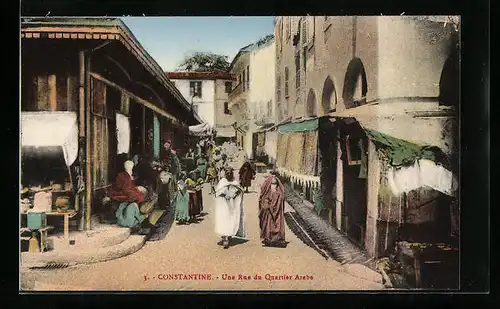 AK Constantine, une Rue du Quartier Arabe