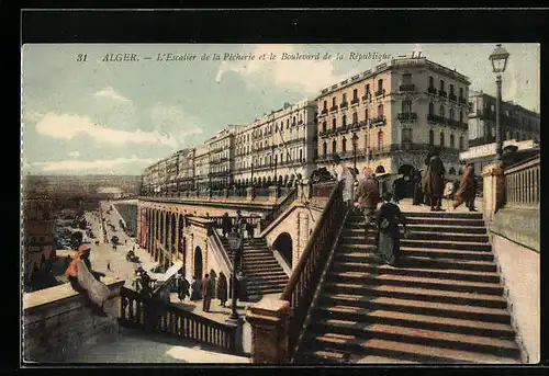 AK Alger, l'Escalier de la Pecherie et le Boulevard de la République
