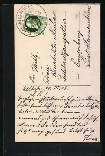 Foto-AK GG Co. Nr. 2663 /2: Junge Frau mit Blumen und Kind, Namenstagsgruss