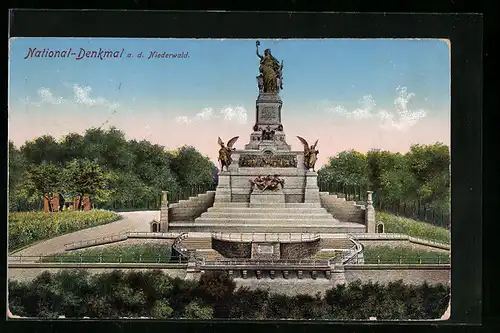 AK Niederwald, National-Denkmal aus der Vogelschau