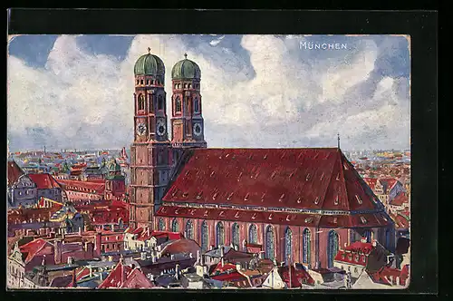 AK München, Die Frauenkirche von oben gesehen