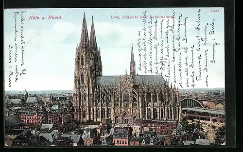 AK Köln, Südseite des Doms, vom Rathausturm gesehen