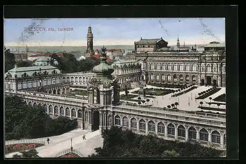 AK Dresden, Kgl. Zwinger mit Innenhof aus der Vogelschau