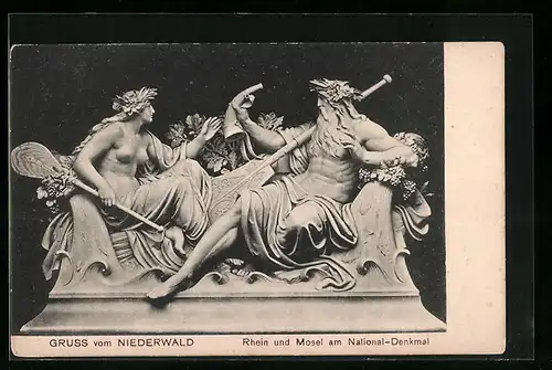 AK Niederwald, Figuren Rhein und Mosel am Nationaldenkmal